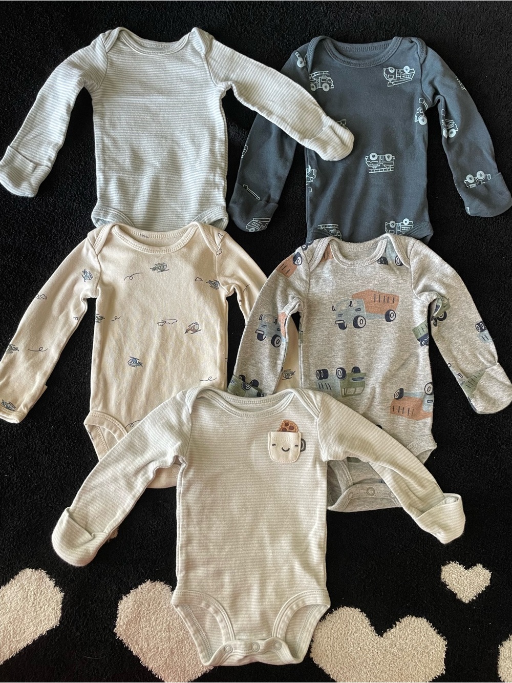 Carters Newborn Neutral & Navy Long-Sleeve Baby Bodysuit 5 Pack gloves buttons